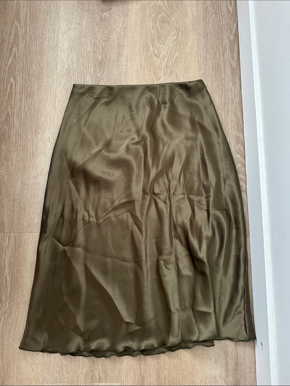 Nicole Miller Olive Satin Midi Skirt
